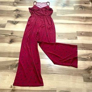 Boho Kaileigh Floral Burgundy Jumpsuit Size M - Tall Women recommended!